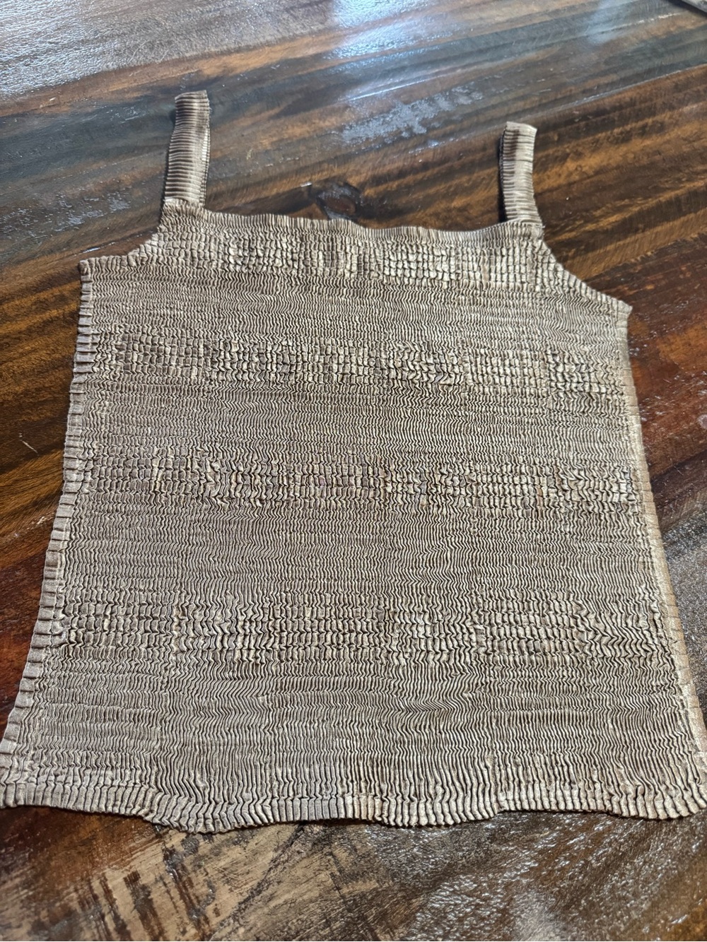 Smocked Tan Cropped Square-Neck Camisole
